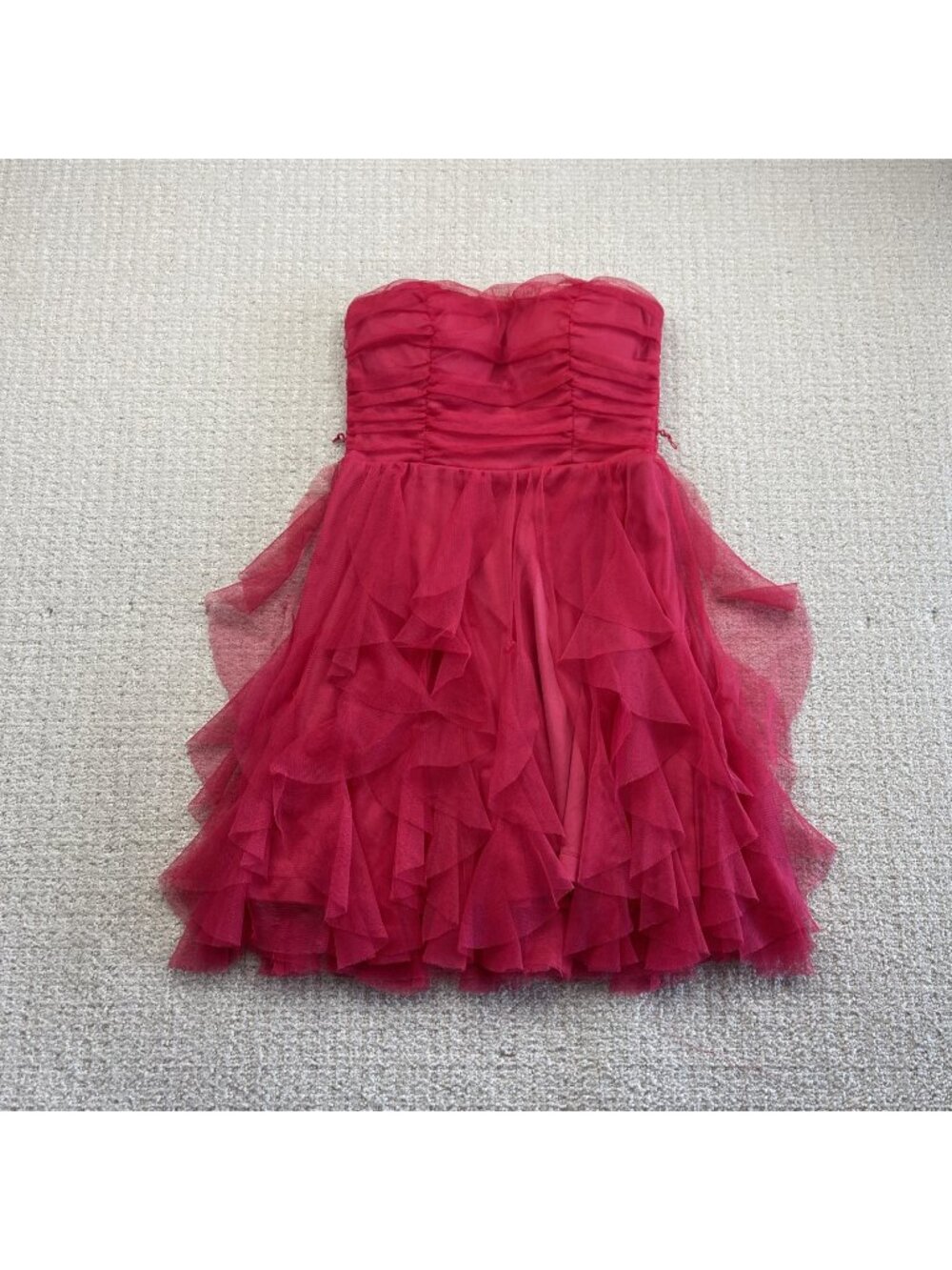 Y2K Teeze Me Blush Strapless Chiffon Sheer Flutter Dress Size 3 Prom Hot Pink